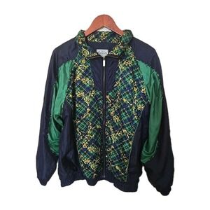 Vintage Basic Editions Windbreaker Jacket Women's M Medallion Print Gold Blue Gr